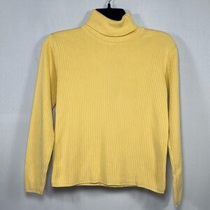 Cotton Ribbed Turtleneck Sweater Talbots Petites Yellow Top Size P